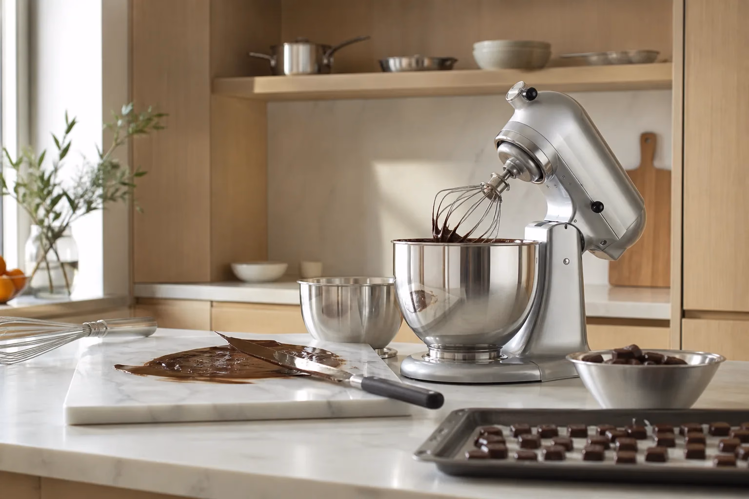 Chocolate tempering in the atelier kitchen