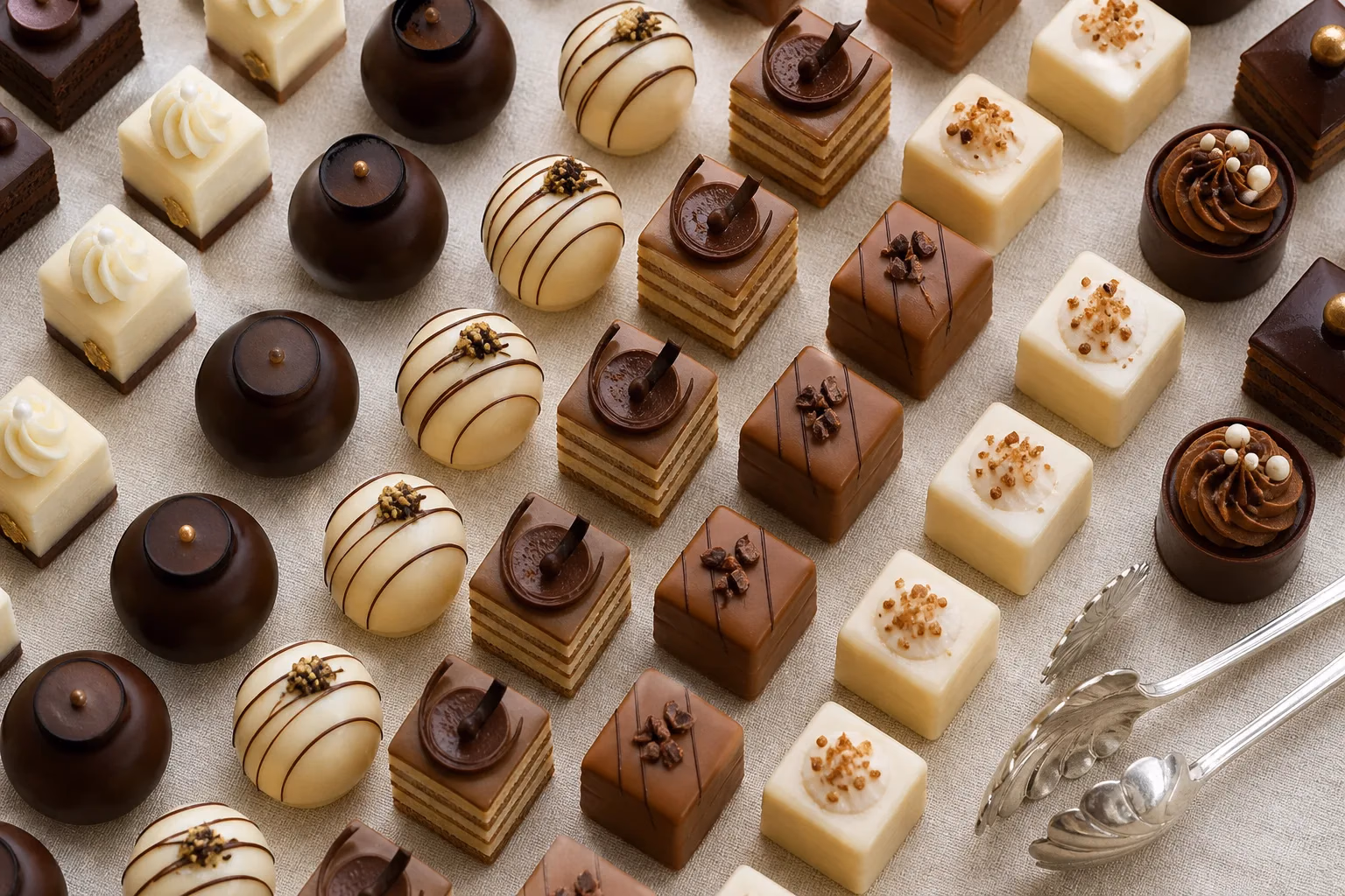 Petit fours arranged for service